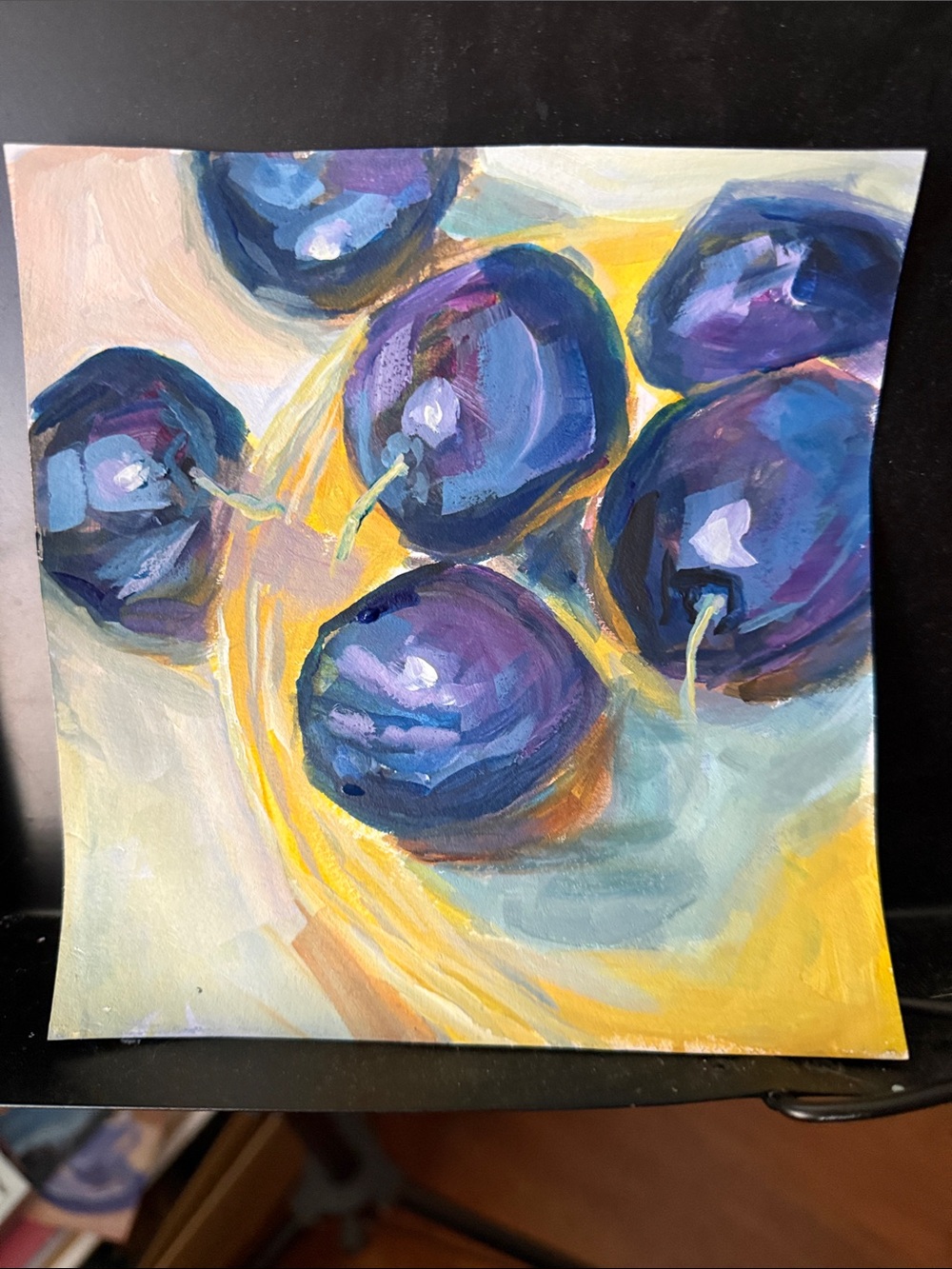 Hand-Painted Blue Plum Still Life Gouach on Watercolor Paper study Art